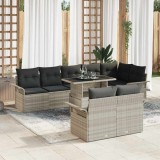 Cumpara ieftin Set grădină 9 piese, cu perne, gri deschis, din rattan poliester