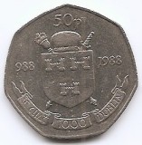 Irlanda 50 Pence 1988 - (Dublin Millennium) Cupru nichel, 30 mm, KM-26 (1), Europa, Cupru-Nichel