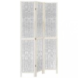 Paravan camera 3 panouri, alb, lemn masiv paulownia