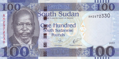Bancnota Sudanul de Sud 100 Pounds 2017 - P15b UNC foto