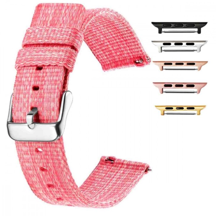 Curea material textil, compatibila cu Apple Watch 9|8|7|6|5|4|3|2|1 Series, 49mm|45mm|44mm|42mm, Flamingo Pink