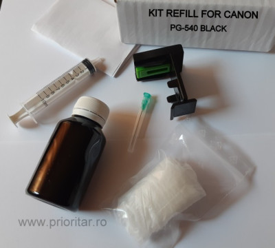 Kit refill reincarcare cartuse Canon PG-540 PG-540XL negru PG540 pt Canon PIXMA foto