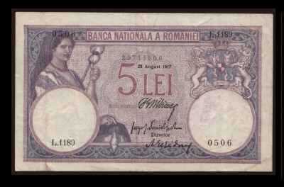 Bancnota 5 lei 1917 Fagure foto