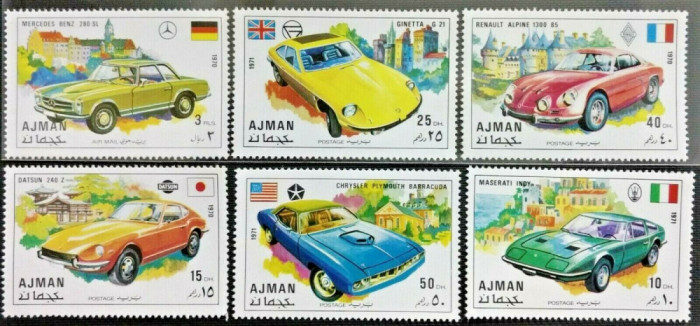 250-AJMAN-MASINI AUTO-Serie completa de 6 timbre dantelate CONFORM SCAN MNH