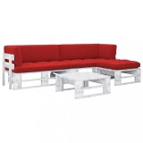 vidaXL Set mobilier din paleți cu perne, 4 piese, alb, lemn pin tratat 3066787