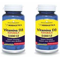 Pachet Vitamina D3 Naturala 5000UI 60cps + 60cps (50% reducere la al doilea produs)