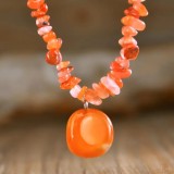 Colier Flori de piatra orange
