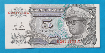 5 Zaires 1993 Zair - Bancnota SUPERBA - UNC foto