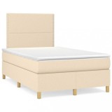 VidaXL Pat cu arcuri, saltea și LED, crem, 120x190 cm, textil 3270244