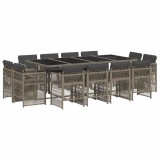 Set mobilier de gradina cu perne, 13 piese, gri, poliratan