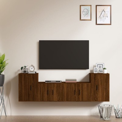 vidaXL Set dulapuri TV, 4 piese, stejar maro, lemn prelucrat foto