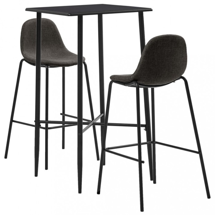 vidaXL Set de bar, 3 piese, gri &icirc;nchis, material textil