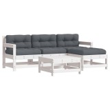 Set mobilier de gradina cu perne, 5 piese, alb, lemn masiv