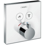 Cumpara ieftin Baterie dus, Hansgrohe, ShowerSelect Glass, incastrata, termostatat cu 2 functii, finisaj sticla, alb/crom