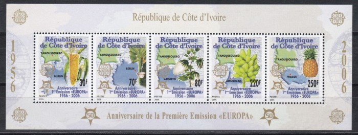Coasta de Fildes 2005 - A 50-a aniversare a primelor timbre EUROPA, Colita, MNH