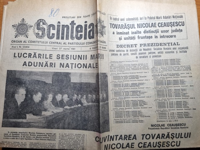 scanteia 27 martie 1981-marea adunare nationala,cuvantarea lui ceausescu