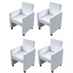 vidaXL Scaune de bucătărie, 4 buc., alb, piele ecologică