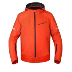 Geaca moto, windproof, impermeabila, protectii umeri coate si spate certificate CE, gluga detasabila, Orange, Motowolf