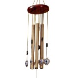 Clopotel de vant Pufo cu 5 tuburi sonore metalice pentru casa sau gradina, model Fatima&#039;s Heart, auriu