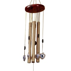 Clopotel de vant Pufo cu 5 tuburi sonore metalice pentru casa sau gradina, model Fatima&#039;s Heart, auriu