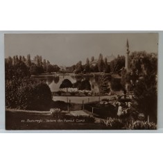 BUCURESTI , PARCUL CAROL , CU LACUL SI MOSCHEEA , FOTOGRAFIE FORMAT CARTE POSTALA , 1921