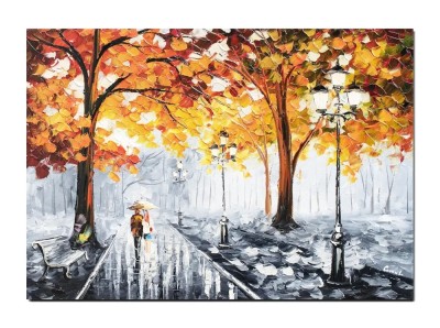 Tablou indragostiti prin parc pictat manual, Impreuna pe aleea vietii, 70x50cm ulei pe panza foto