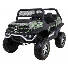 Masinuta electrica Mercedes BENZ UNIMOG, 4 motoare, 2 locuri, roti spuma EVA, Bluetooth, negru Army