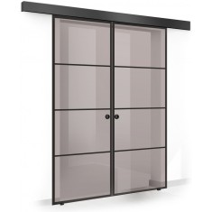 Usa culisanta Boss &reg; Duo Black model Park negru, 60+60x215 cm, sticla bronz securizata, glisanta in ambele directii