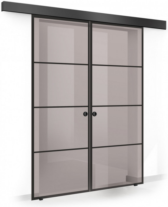 Usa culisanta Boss &reg; Duo Black model Park negru, 80+80x215 cm, sticla bronz securizata, glisanta in ambele directii