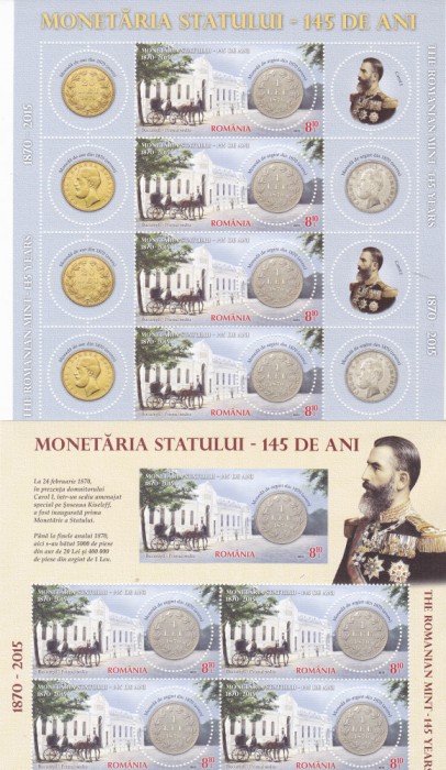 ROMANIA 2015 - MONETARIA STATULUI, MINICOLI, MNH - LP 2068a+ 2068e