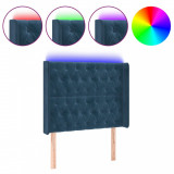 Tăblie de pat cu LED, albastru &icirc;nchis, 93x16x118/128cm, catifea