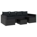 Cumpara ieftin Set sezlonguri de gradina, 2 piese, cu perne, negru, poliratan