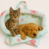 Culcus oval pentru caini si pisici de talie mica, model Fluturi