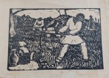 Tarani la coasa - Nicolae Brana - xilogravura