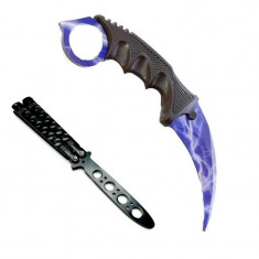 Cutit tip Briceag pentru Antrenament negru 23 cm si Karambit albastru Nor Nervos vara Varf si fara taius