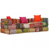VidaXL Canapea puf modulară cu 3 locuri, petice, material textil