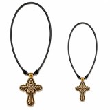 Cumpara ieftin Pachet 2 coliere auriu-crem 42 cm x 2 cu cruciulita 4,4 x 2,7 cm, Isus pe lemn si Muntele Athos, intarsii aurii, snur textil reglabil