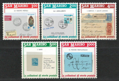 San Marino 1989 Mi 1416/20 MNH - Promovarea filateliei (II): Istorie postala foto