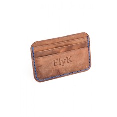 Portcard minimalist din piele naturala, lucrat si cusut manual, Leto, Handmade, Maro CrazyHorse, Produs in Romania