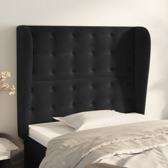 vidaXL Tăblie de pat cu aripioare, negru, 83x23x118/128 cm, catifea 3118422