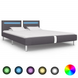 VidaXL Cadru de pat cu LED, gri, 180 x 200 cm, piele artificială