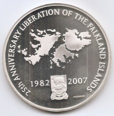 Falklands - Medalie - 2007 - A 25-a aniversare a eliberării Insulelor Falkland, Argint (5 Oz) 141.74 g/999, 65mm, Md5, UNC !!!