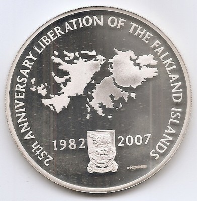 Falklands - Medalie - 2007 - A 25-a aniversare a eliberării Insulelor Falkland, Argint (5 Oz) 141.74 g/999, 65mm, Md5, UNC !!! foto