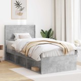 vidaXL Cadru de pat cu depozitare și tăblie Gri Beton 100 x 200 cm 3414246