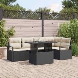 VidaXL Set de canapele pentru grădină , 6 piese, cu perne din rattan poliester negru.
