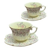 Serviciu Portelan Vintage 2 Cesti si farfurii, PINK FLORAL