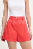 Tommy Jeans pantaloni scurți culoarea rosu, uni, high waist, DW0DW21643