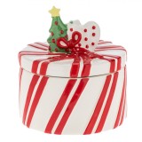 Cutie Biscuiți Ceramică Crăciun Brad Inimă Alb Roșu 16x19cm - Decor Festiv, Păstrare Biscuiți, Ornamente Crăciun