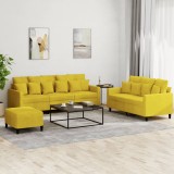 VidaXL Set de canapele cu perne, 3 piese, galben, catifea