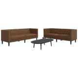Set canapele Chesterfield cu 2 locuri, maro piele &icirc;ntoarsă eco.